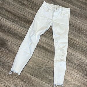 J Brand Raw Hem Distressed Knees Cropped White Skinny Jeans size 27